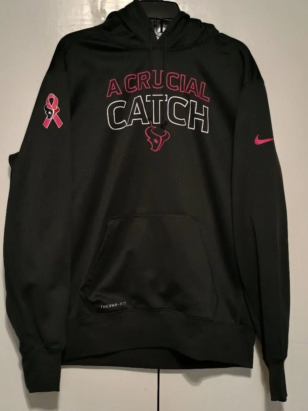 Nike Houston Texans Crucial Catch Therma-FIT Hoodie Black Pink XL NFL